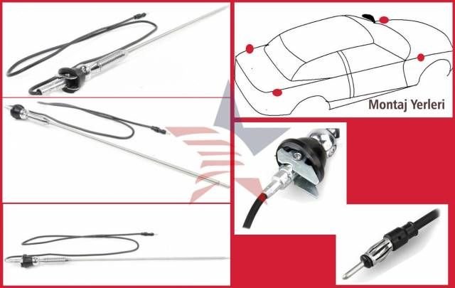 ModaCar  Çamurluk Anteni Yaylı Taban,Krom Teleskopik Çubuk 021209